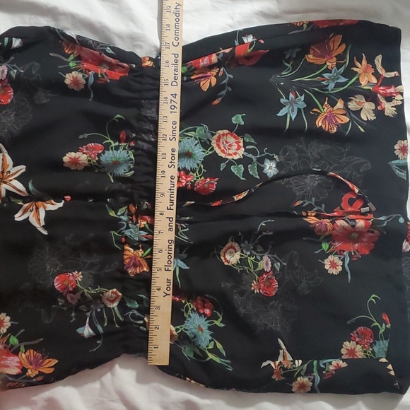 : fleur bleve black floral design button front Drawstring tunic dress top sz 8 - Picture 16 of 16